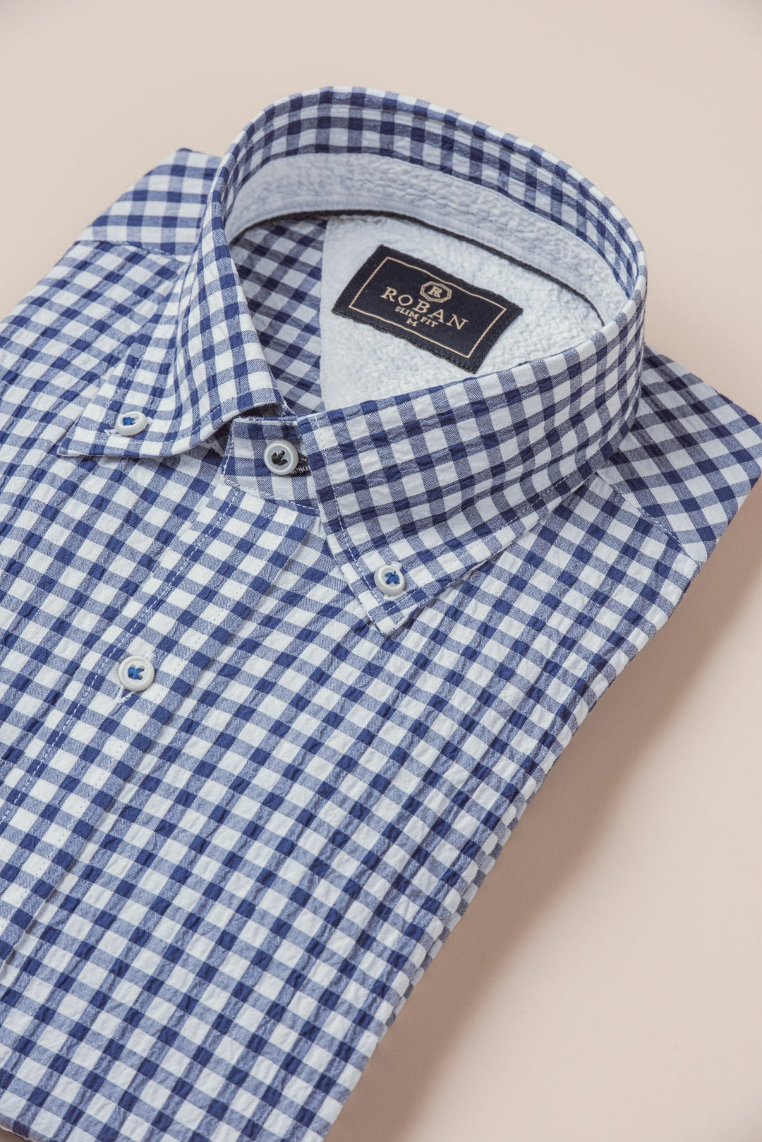 CHECKED CRINKLE - RIBBED COTTON REGULAR FIT SHIRT - Roban