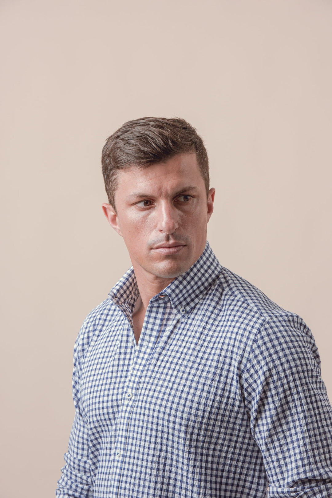 CHECKED CRINKLE - RIBBED COTTON REGULAR FIT SHIRT - Roban