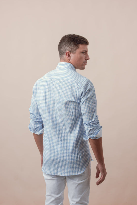 CHECKED CRINKLE - RIBBED COTTON REGULAR FIT SHIRT - Roban