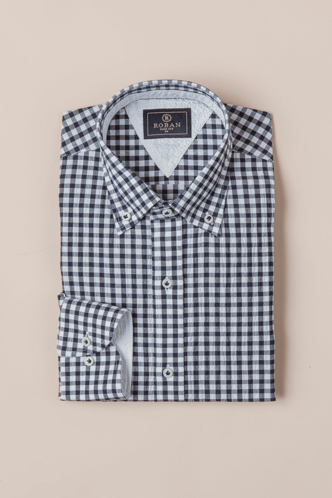 CHECKED CRINKLE - RIBBED COTTON REGULAR FIT SHIRT - Roban