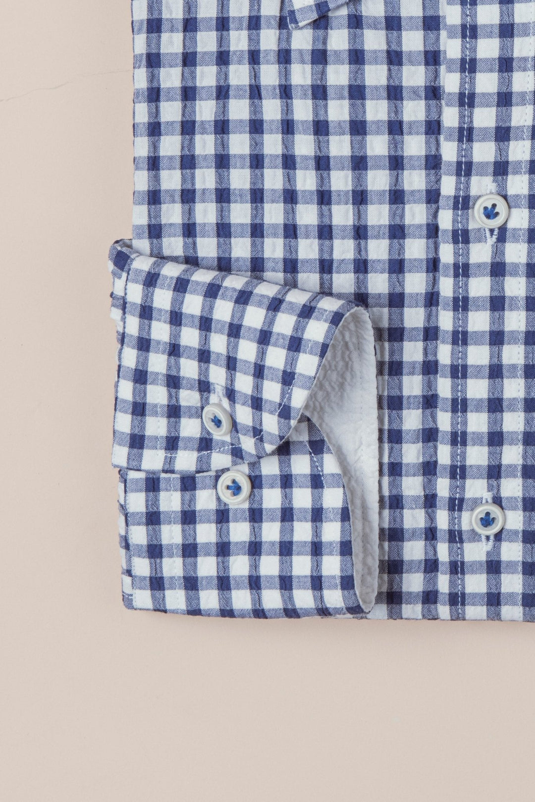 CHECKED CRINKLE - RIBBED COTTON REGULAR FIT SHIRT - Roban