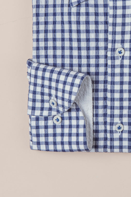 CHECKED CRINKLE - RIBBED COTTON REGULAR FIT SHIRT - Roban