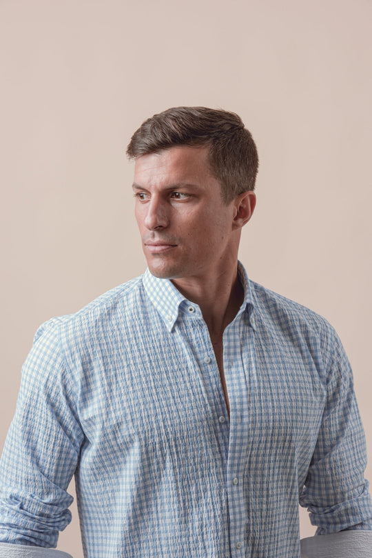 CHECKED CRINKLE - RIBBED COTTON REGULAR FIT SHIRT - Roban