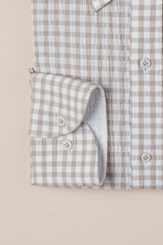 CHECKED CRINKLE - RIBBED COTTON REGULAR FIT SHIRT - Roban