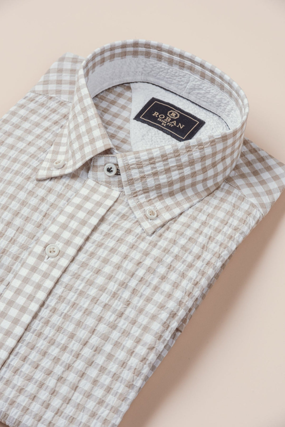 CHECKED CRINKLE - RIBBED COTTON REGULAR FIT SHIRT - Roban