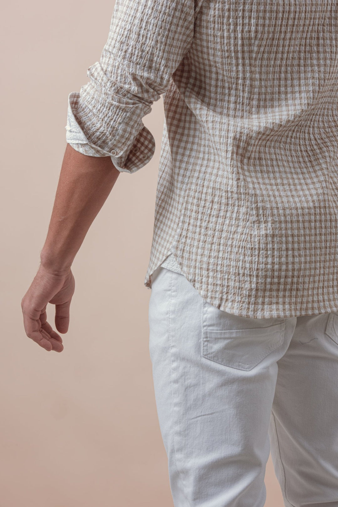 CHECKED CRINKLE - RIBBED COTTON REGULAR FIT SHIRT - Roban