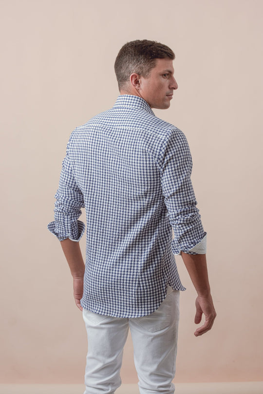 CHECKED CRINKLE - RIBBED COTTON REGULAR FIT SHIRT - Roban