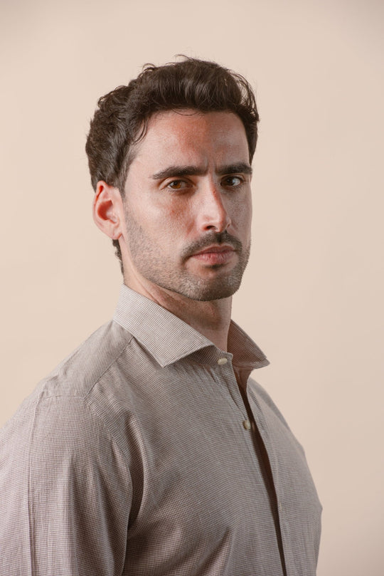 CHECKED WASHED COTTON LINEN REGULAR FIT SHIRT - Roban