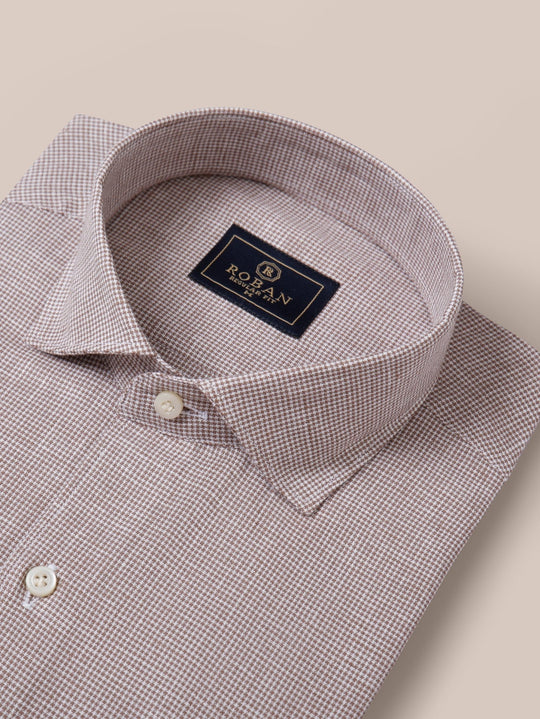CHECKED WASHED COTTON LINEN REGULAR FIT SHIRT - Roban
