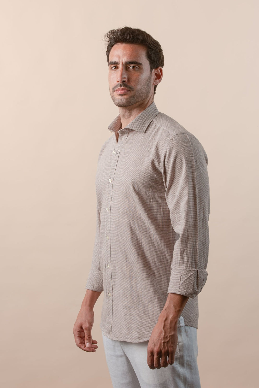 CHECKED WASHED COTTON LINEN REGULAR FIT SHIRT - Roban