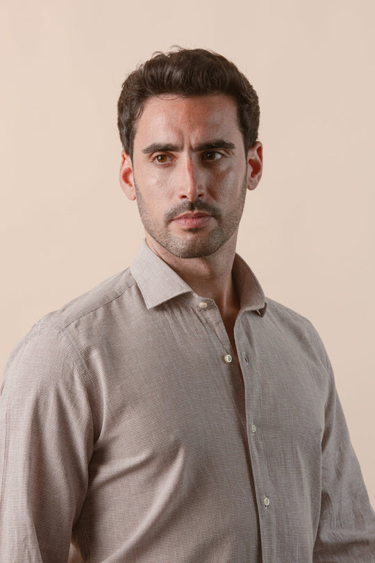 CHECKED WASHED COTTON LINEN REGULAR FIT SHIRT - Roban