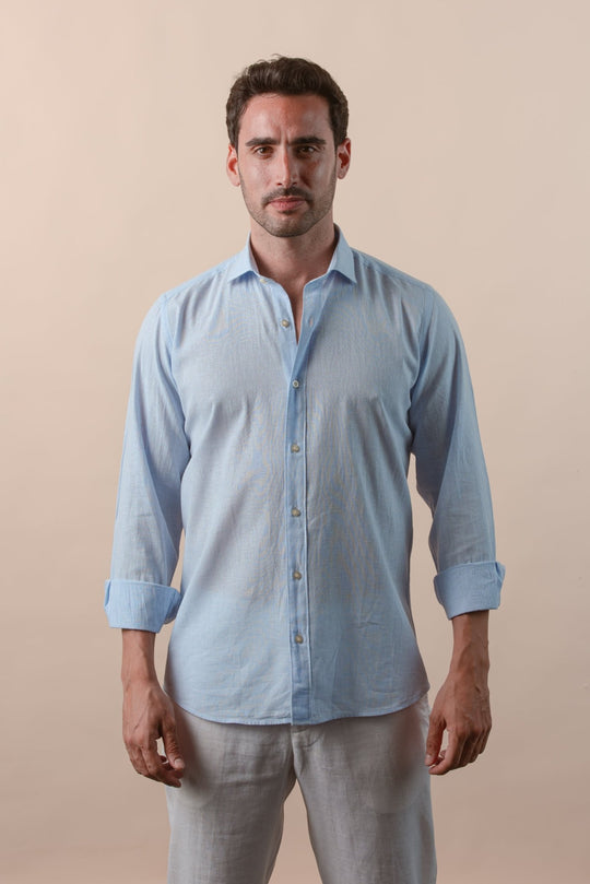 CHECKED WASHED COTTON LINEN REGULAR FIT SHIRT - Roban