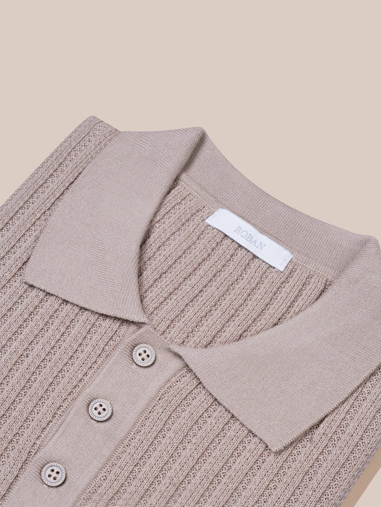 COTTON AJOUR KNITTED POLO SHIRT - Roban