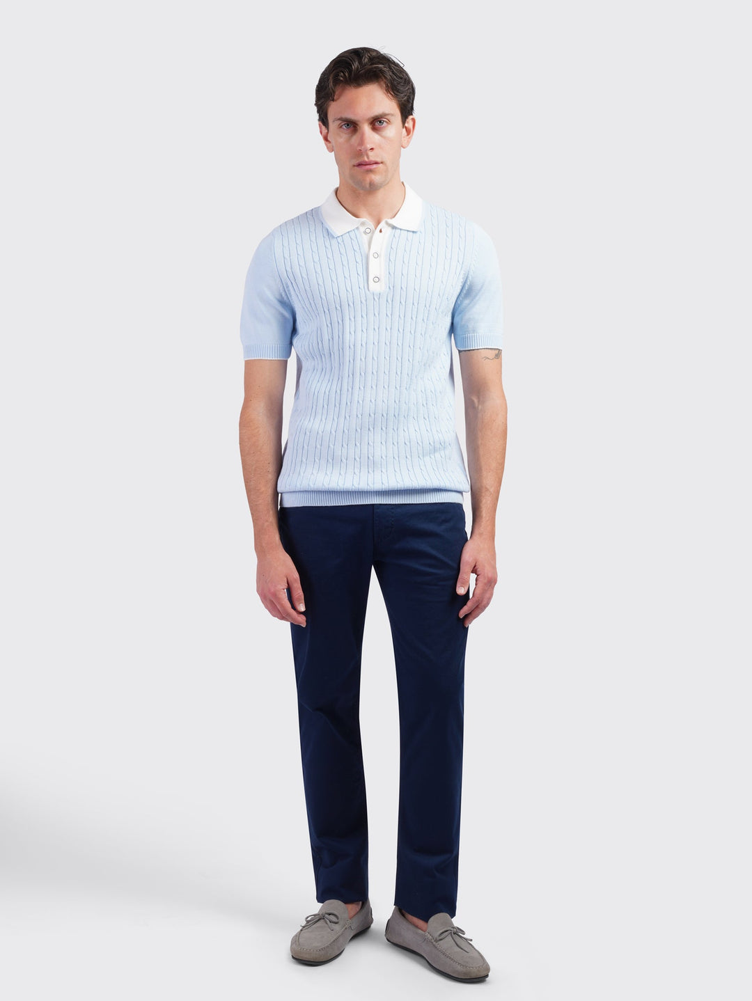 COTTON AJOUR KNITTED POLO SHIRT - Roban