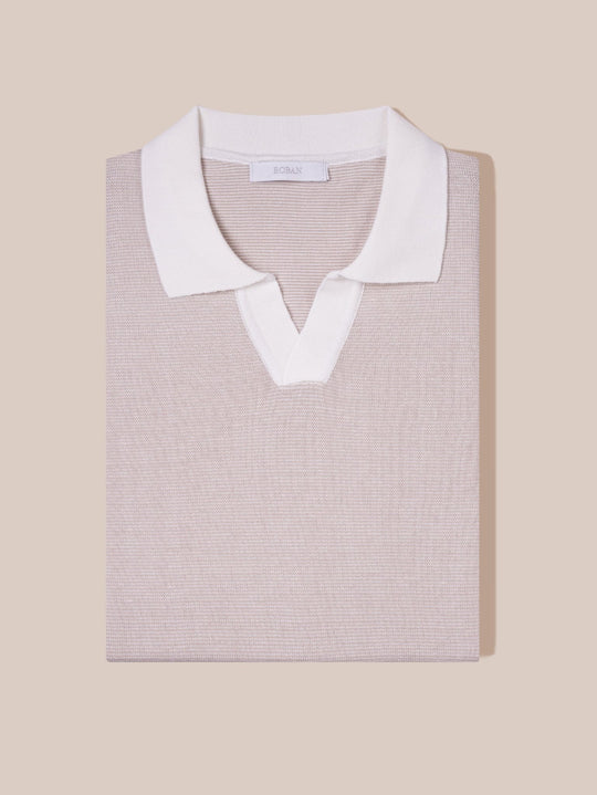 COTTON AJOUR KNITTED POLO SHIRT - Roban