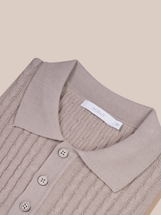 COTTON AJOUR KNITTED POLO SHIRT - Roban