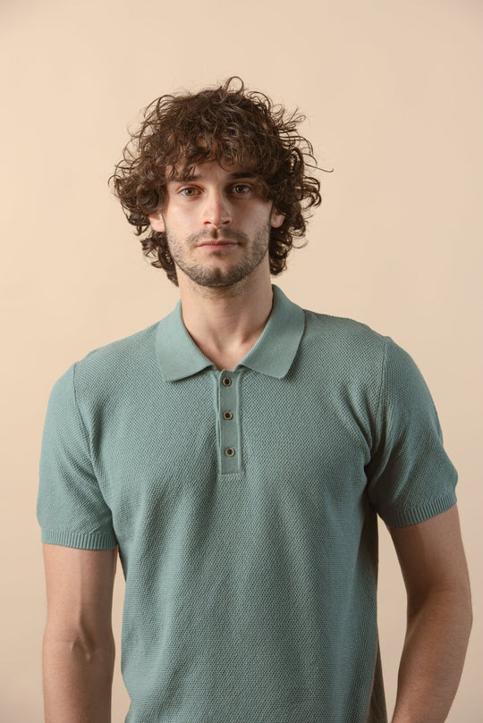COTTON AJOUR KNITTED POLO SHIRT - Roban