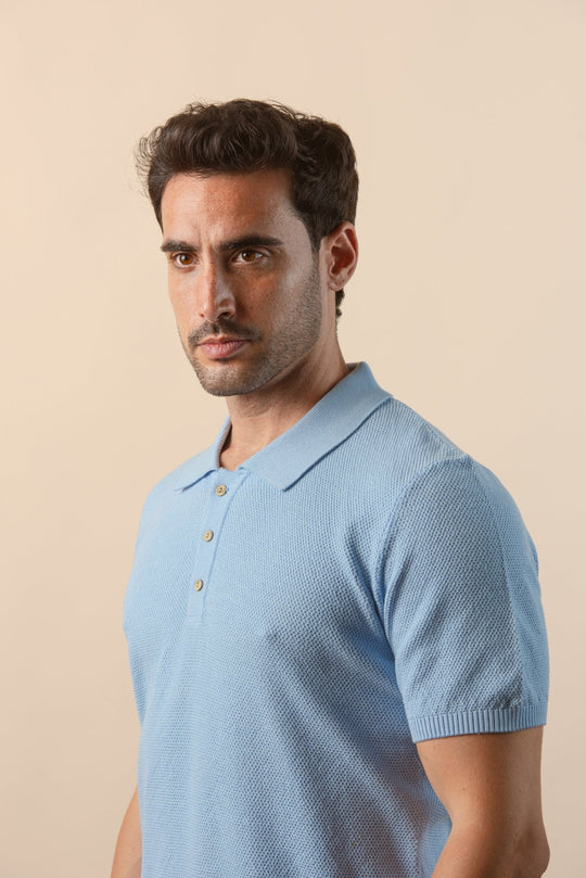 COTTON AJOUR KNITTED POLO SHIRT - Roban