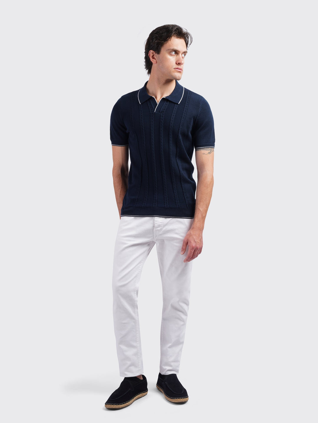 COTTON AJOUR KNITTED POLO SHIRT - Roban