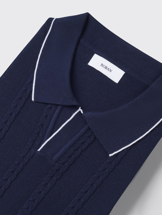 COTTON AJOUR KNITTED POLO SHIRT - Roban