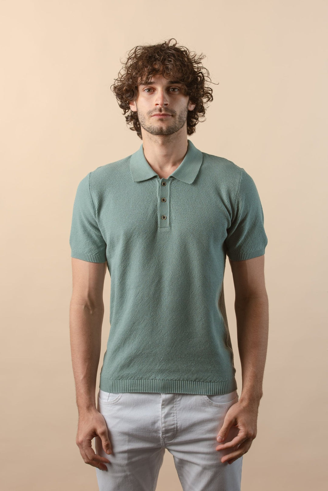 COTTON AJOUR KNITTED POLO SHIRT - Roban