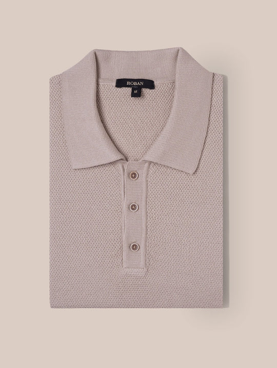 COTTON AJOUR KNITTED POLO SHIRT - Roban