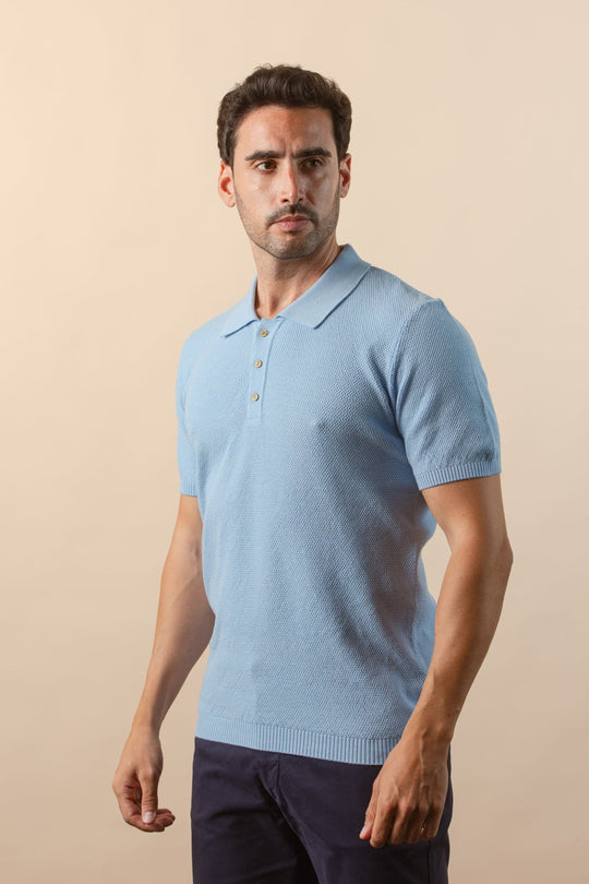 COTTON AJOUR KNITTED POLO SHIRT - Roban