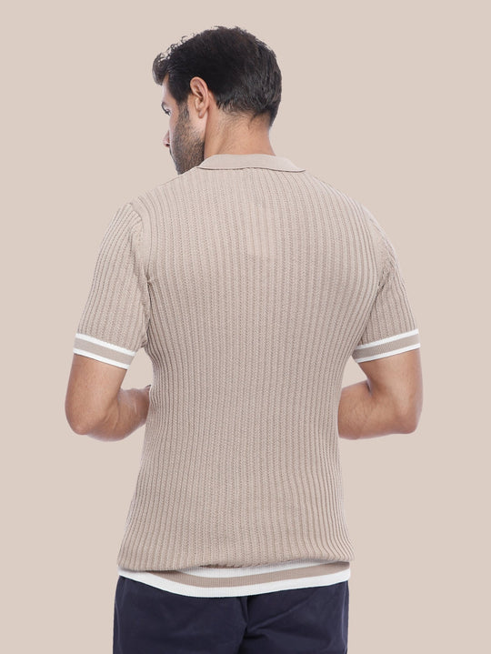 COTTON AJOUR KNITTED POLO SHIRT - Roban