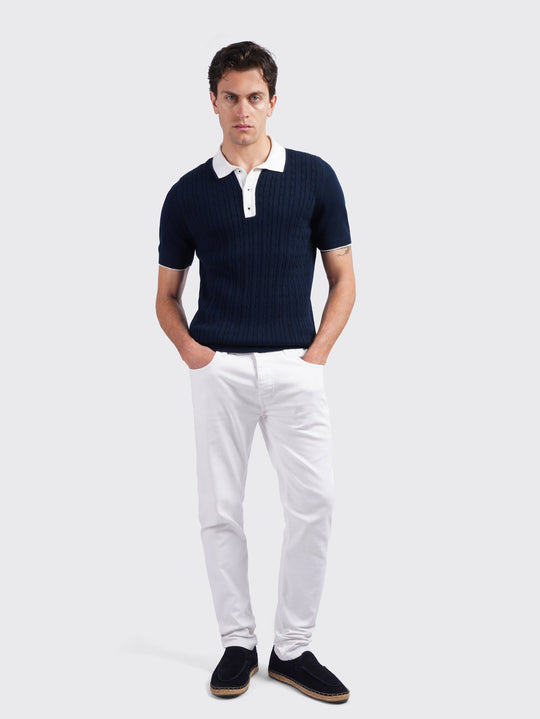 COTTON AJOUR KNITTED POLO SHIRT - Roban