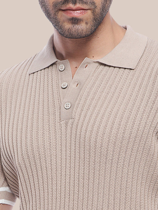 COTTON AJOUR KNITTED POLO SHIRT - Roban