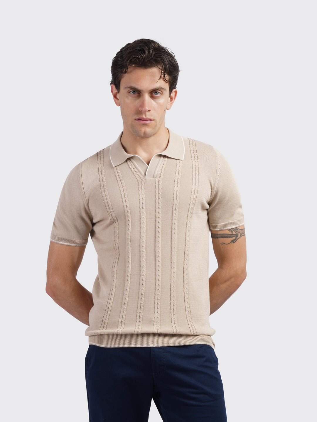 COTTON AJOUR KNITTED POLO SHIRT - Roban