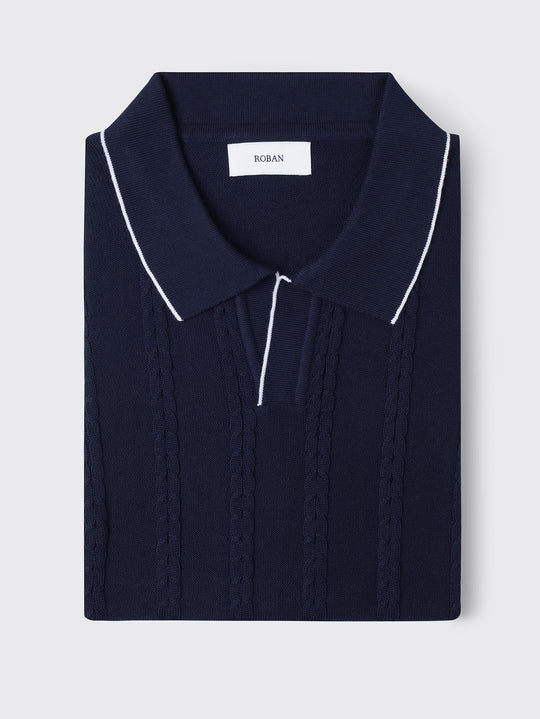 COTTON AJOUR KNITTED POLO SHIRT - Roban