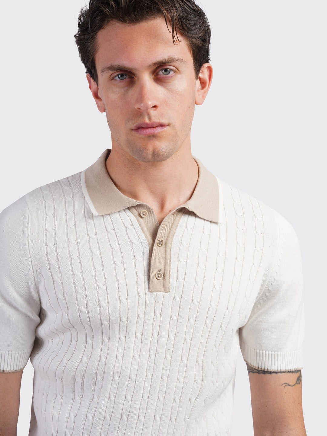 COTTON AJOUR KNITTED POLO SHIRT - Roban