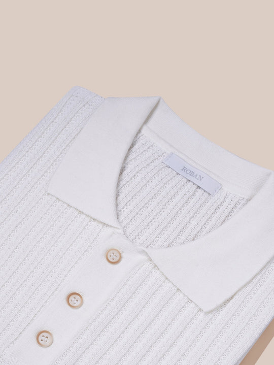 COTTON AJOUR KNITTED POLO SHIRT - Roban