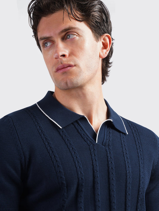 COTTON AJOUR KNITTED POLO SHIRT - Roban