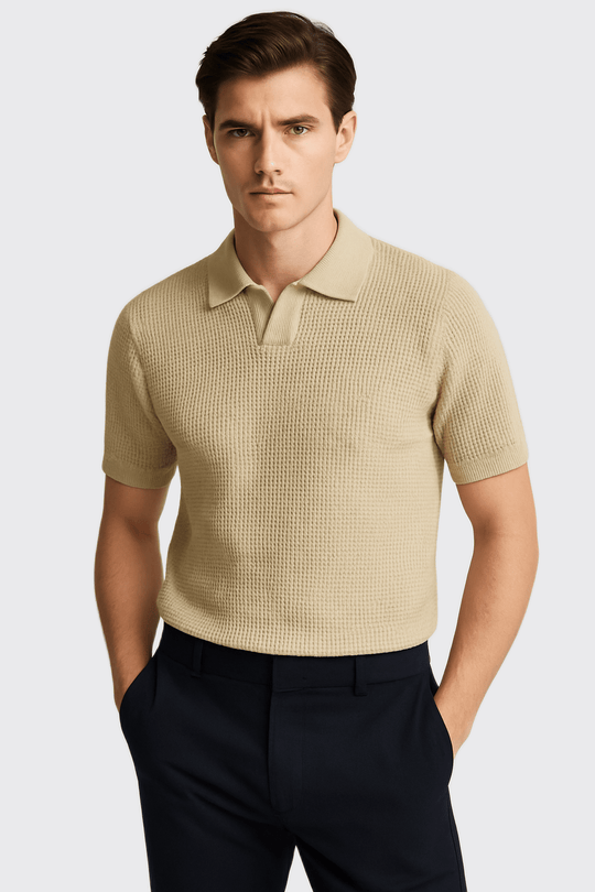 COTTON AJOUR KNITTED POLO SHIRT - Roban