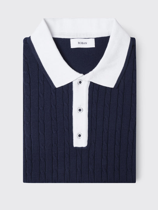 COTTON AJOUR KNITTED POLO SHIRT - Roban