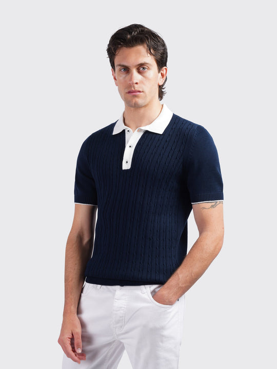 COTTON AJOUR KNITTED POLO SHIRT - Roban