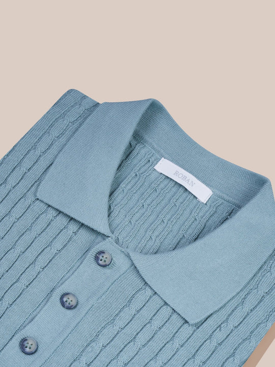 COTTON AJOUR KNITTED POLO SHIRT - Roban