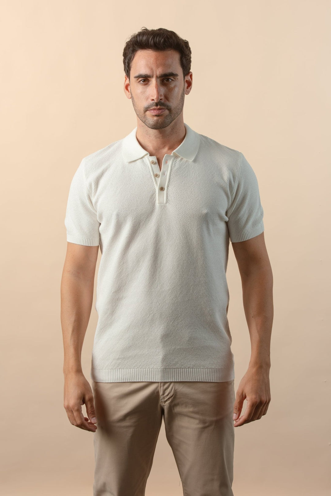 COTTON AJOUR KNITTED POLO SHIRT - Roban