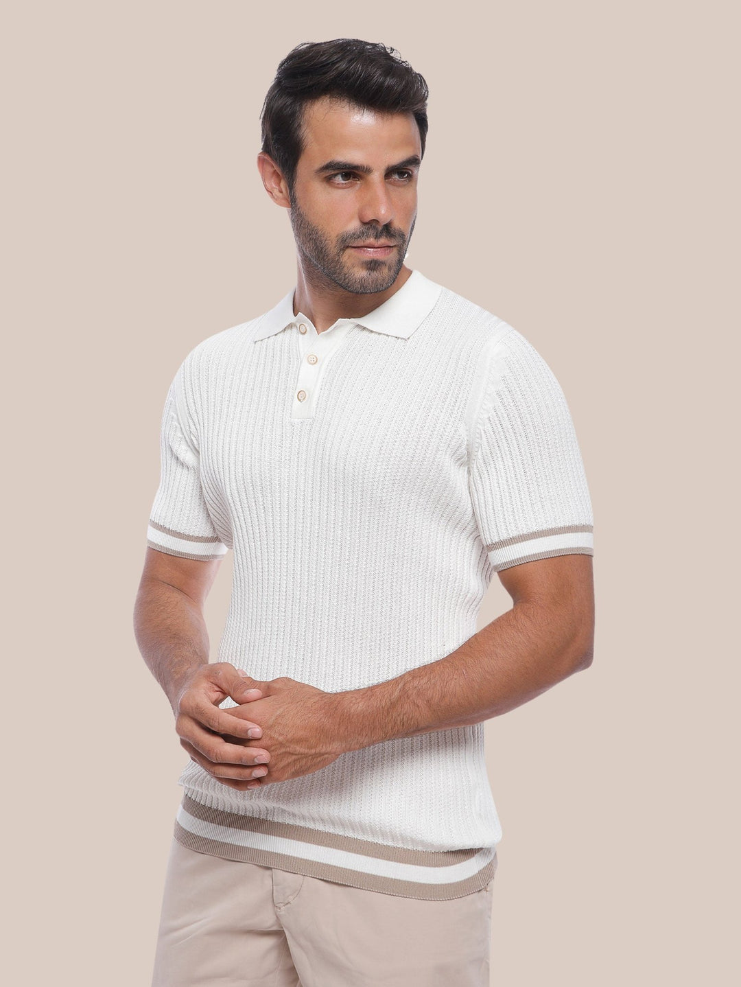 COTTON AJOUR KNITTED POLO SHIRT - Roban