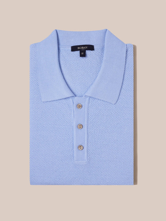 COTTON AJOUR KNITTED POLO SHIRT - Roban