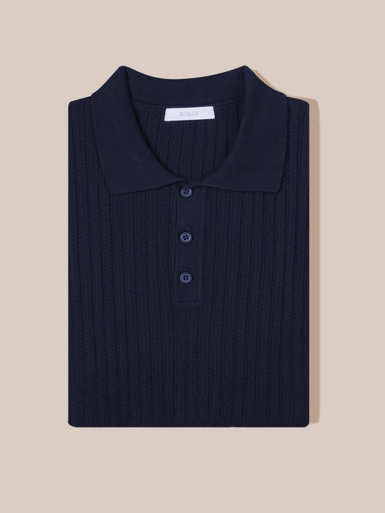 COTTON AJOUR KNITTED POLO SHIRT - Roban