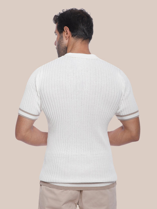 COTTON AJOUR KNITTED POLO SHIRT - Roban