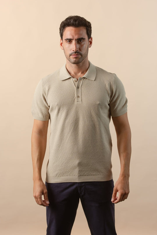COTTON AJOUR KNITTED POLO SHIRT - Roban