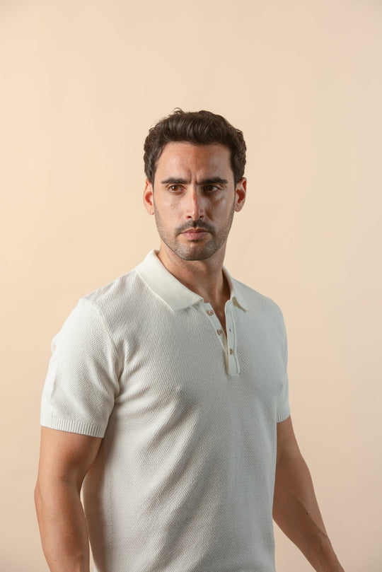 COTTON AJOUR KNITTED POLO SHIRT - Roban