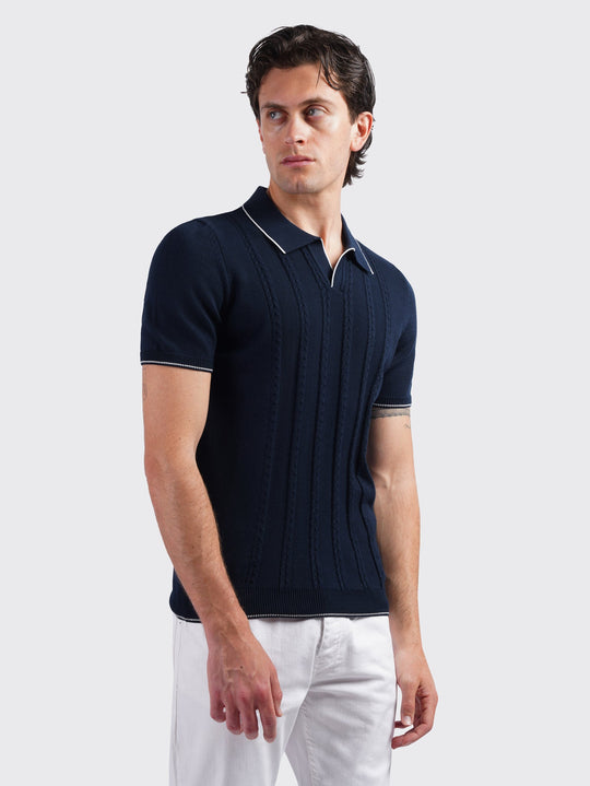 COTTON AJOUR KNITTED POLO SHIRT - Roban