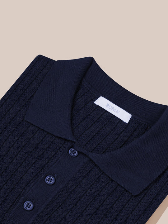 COTTON AJOUR KNITTED POLO SHIRT - Roban