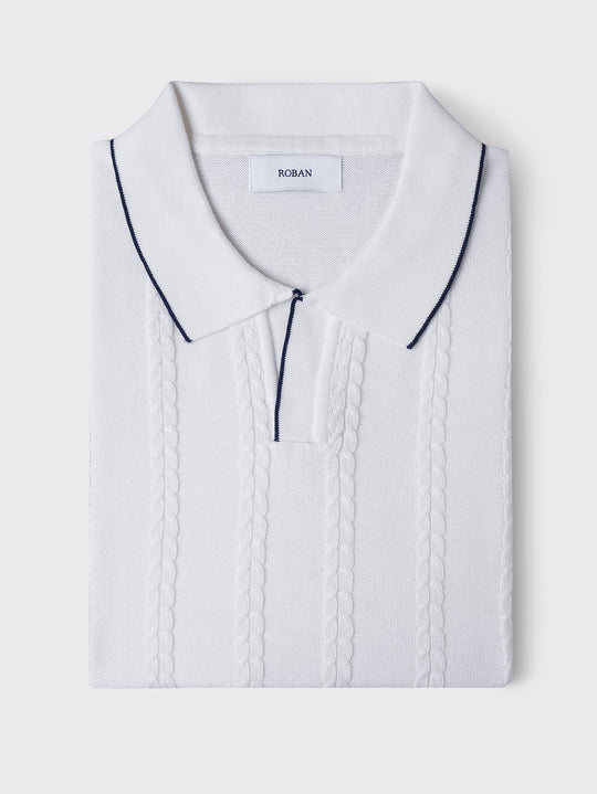 COTTON AJOUR KNITTED POLO SHIRT - Roban
