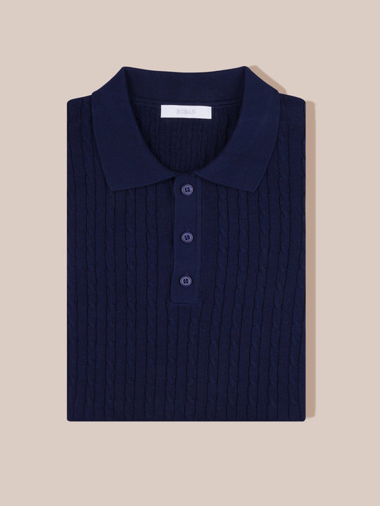 COTTON AJOUR KNITTED POLO SHIRT - Roban